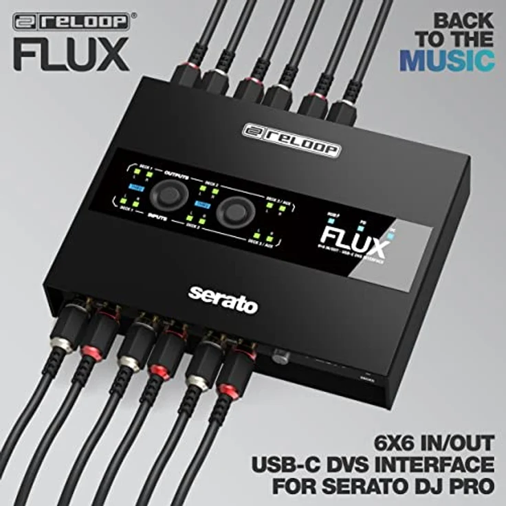 Reloop Flux, 6x6 IN/OUT USB-C DVS Interface für Serato DJ Pro, 24-Bit/96 kHz, robustes Metallgehäuse, 2-Port USB-A-Hub, kompatibel mit Turntables und CDJs – Bild 3