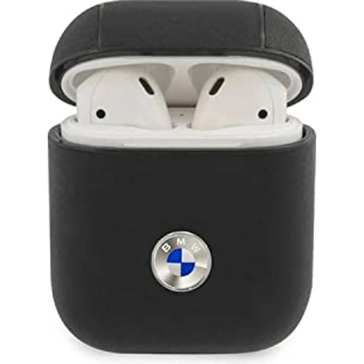 BMW BMA2SSLBK Hülle für AirPods, Schwarz aus Echtleder mit Silbernem Logo