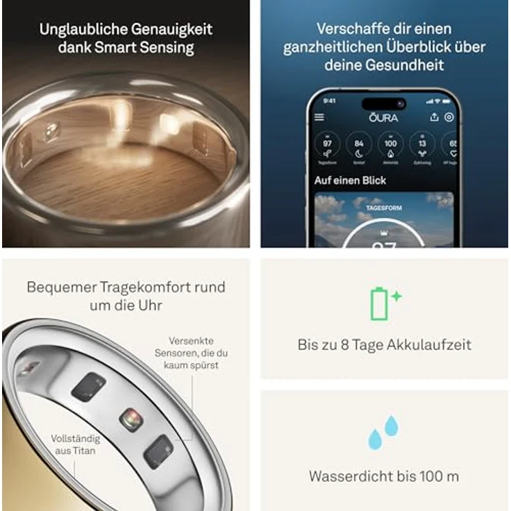OURA Ring 4, Smart Fitness-Tracker in Gold, Größe 11 mit Smart Sensing Technologie und bis zu 8 Tagen Akkulaufzeit – Bild 5