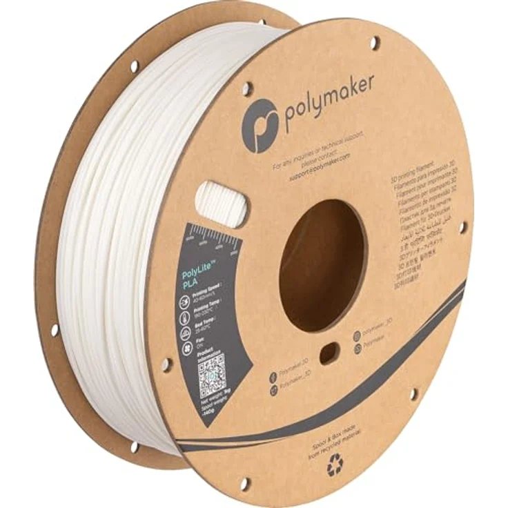Polymaker PolyLite PLA Weiß, 3D-Druckfilament 1.75mm, 1kg, hohe Hitzebeständigkeit bis 140°C – Bild 1