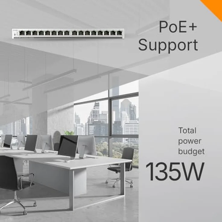 Zyxel GS1100-16EP, 16-Port Unmanaged+ Gigabit Switch mit PoE+ und 135 W Budget, lüfterloses Design – Bild 3