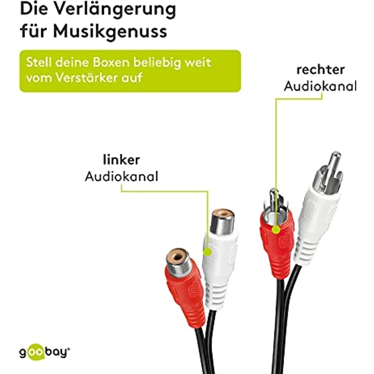 Goobay 50027 Cinch Audiokabel Stereo Verlängerungskabel – Chinchkabel 2x Chinch Stecker (R / L) auf 2x Chinch Buchse (R / L) – 5 Meter – Bild 3