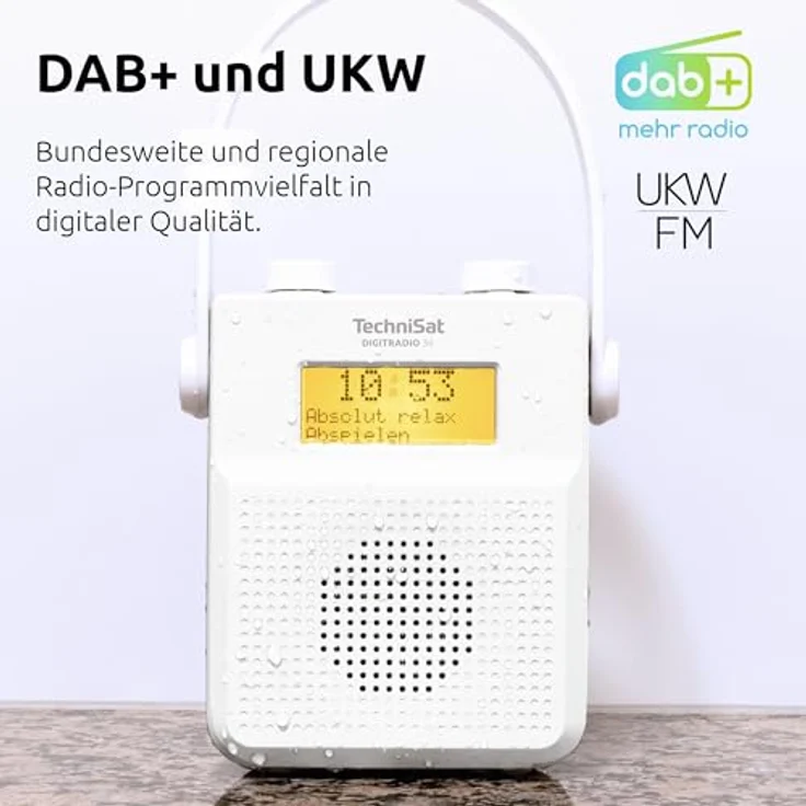 TechniSat DIGITRADIO 30 - wasserdichtes DAB+ Duschradio, weiß mit integriertem Akku, Bluetooth und Favoritenspeicher – Bild 2