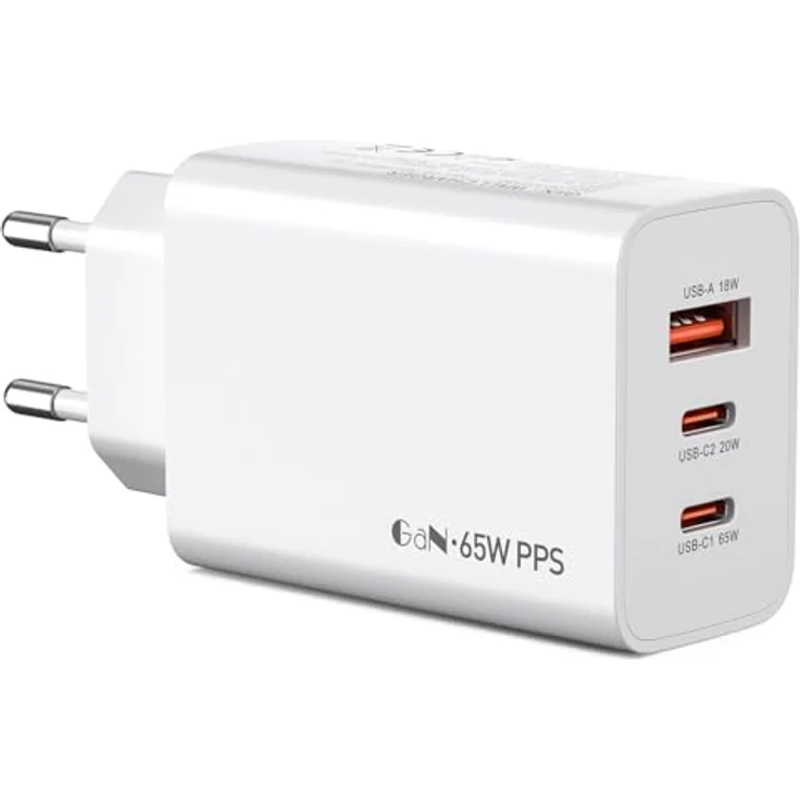 sccvee USB C Ladegerät 65W 3 Port GaN, Schnellladegerät mit 2x USB C und 1x USB A, kompatibel mit MacBook Pro/Air, iPad, iPhone 16/15/14/13/Pro Max, Samsung Galaxy S22/S23/S24, kompakt und tragbar – Bild 1