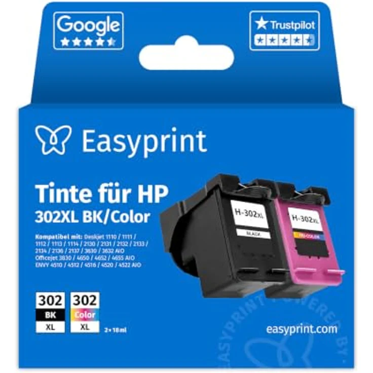 Easyprint Tintenpatrone 302XL, 4-tlg. Set in Schwarz, Cyan, Magenta und Gelb, kompatibel mit HP Druckern – Bild 1