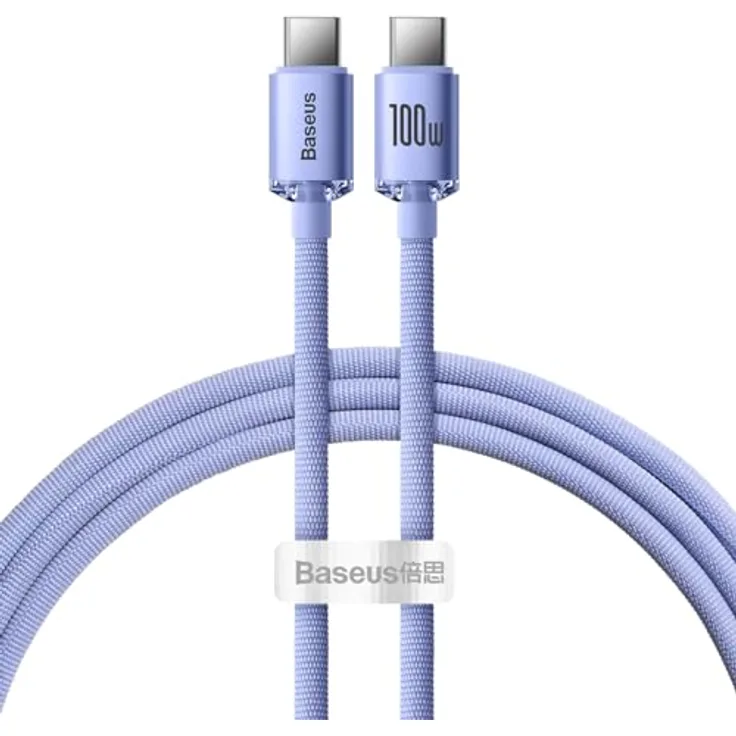 Baseus Crystal Shine Series USB-C Kabel, schnelles Aufladen und Datenübertragung, 100 W, 1,2 m, lila