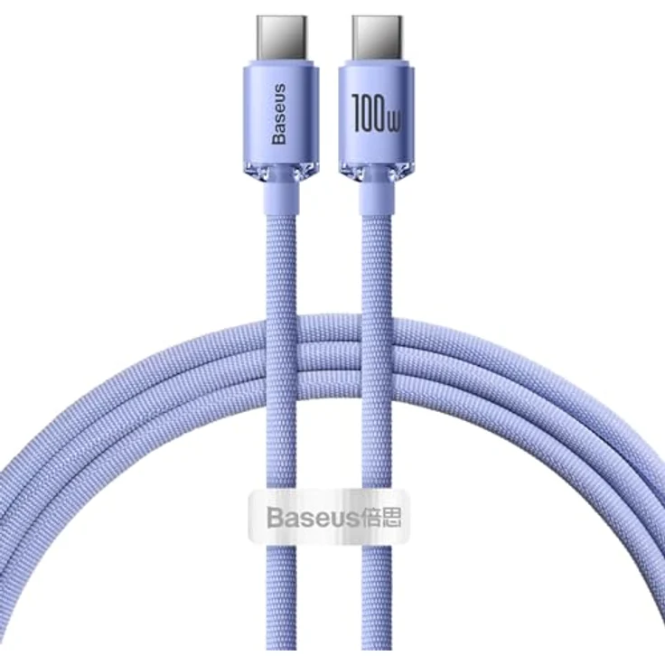 Baseus Crystal Shine Series USB-C Kabel, schnelles Aufladen und Datenübertragung, 100 W, 1,2 m, lila – Bild 1