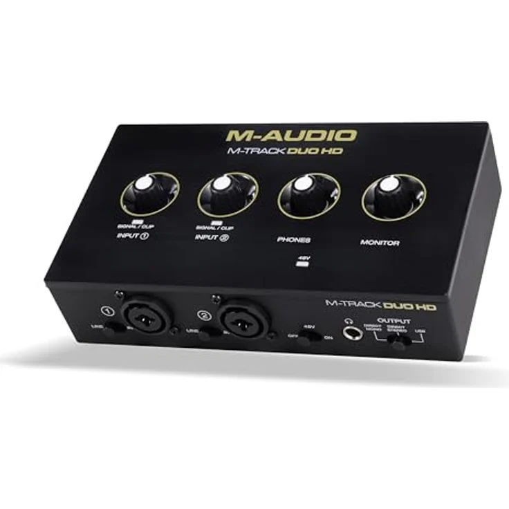 M-Audio M-Track Duo HD Producer Pack, 2-Kanal USB Audio Interface mit M100 Kondensatormikrofon und HDH41 Studio Monitoring Kopfhörern für Aufnahmen, 24-Bit/192kHz, schwarz – Bild 11