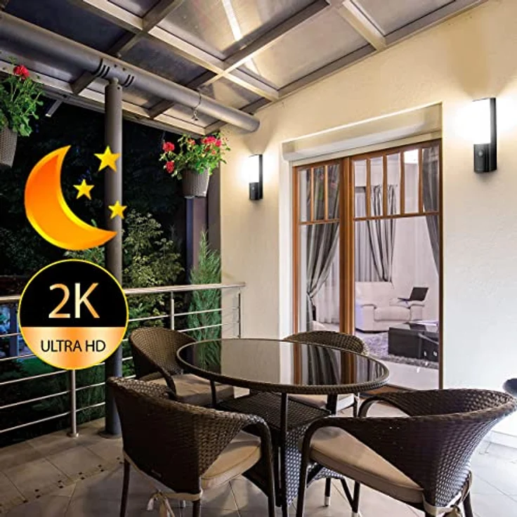 VisorTech Kameraleuchte: LED-Außenwandleuchte, WLAN-2K-Kamera, PIR, Nachtsicht, Sirene, schwarz (Lampe Kamera) – Bild 5
