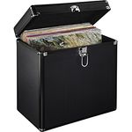 Hama LP-Koffer im Alu-Look (zur Aufbewahrung von 50 Schallplatten, abschließbar) Vinyl Aufbewahrungsbox, Plattenkoffer schwarz