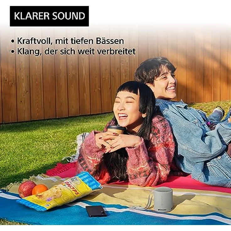 Sony SRS-XB100 - Kabelloser Bluetooth-Lautsprecher, tragbar, leicht, kompakt, Outdoor, Reise-Lautsprecher, langlebig, IP67 wasser- und staubdicht, 16 Std Akku, Trageriemen, Freisprechfunktion, Hellgrau – Bild 3