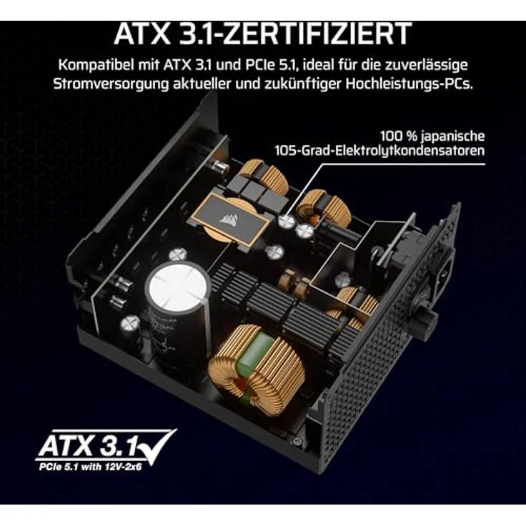 Corsair RM850x Vollständig modulares, geräuscharmes ATX-Netzteil in Schwarz - Cybenetics Gold-Effizienz, ATX 3.1-kompatibel, PCIe 5.1-Unterstützung - Preisvergleich – Bild 4