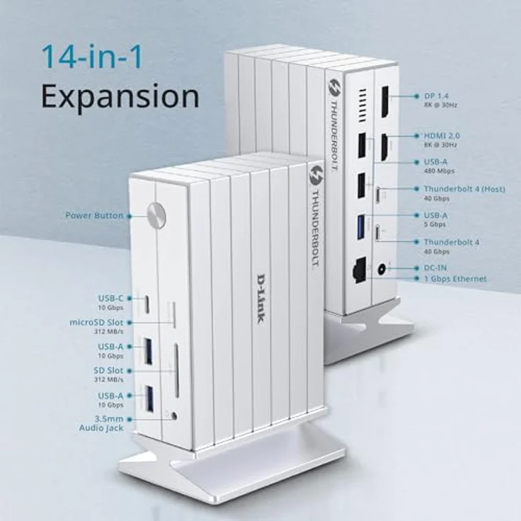 D-Link DUF-E01/E 14-in-1 Docking Station mit Thunderbolt 4, 135 Watt Ladeleistung und RJ45 Gigabit Ethernet Anschluss – Bild 3