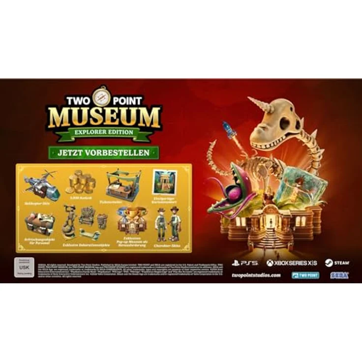 SEGA Two Point Museum - Explorer Edition Digipack (Code in a Box) (PC) - Dekorative Objekte, Koordinaten für neue Expeditionen, exklusive Expertenobjekte – Bild 3