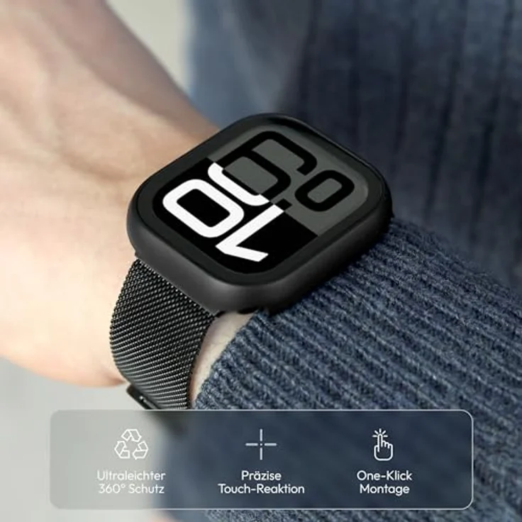 Vonmählen Thin Case für Apple Watch SE (40mm), ultradünne Schutzhülle mit 9H gehärtetem Glas, wasserdicht, Schwarz – Bild 2