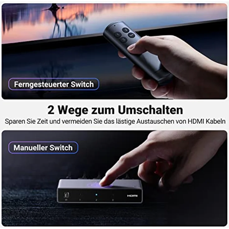 UGREEN HDMI 2.1 Switch 8K@60Hz HDMI Splitter 3 In 1 Out HDMI Umschaltpulte Unterstützt VRR & ALLM, Dolby Vision, Kompatibel mit PS5, Xbox, Apple TV, DVD Spieler - Blau – Bild 5