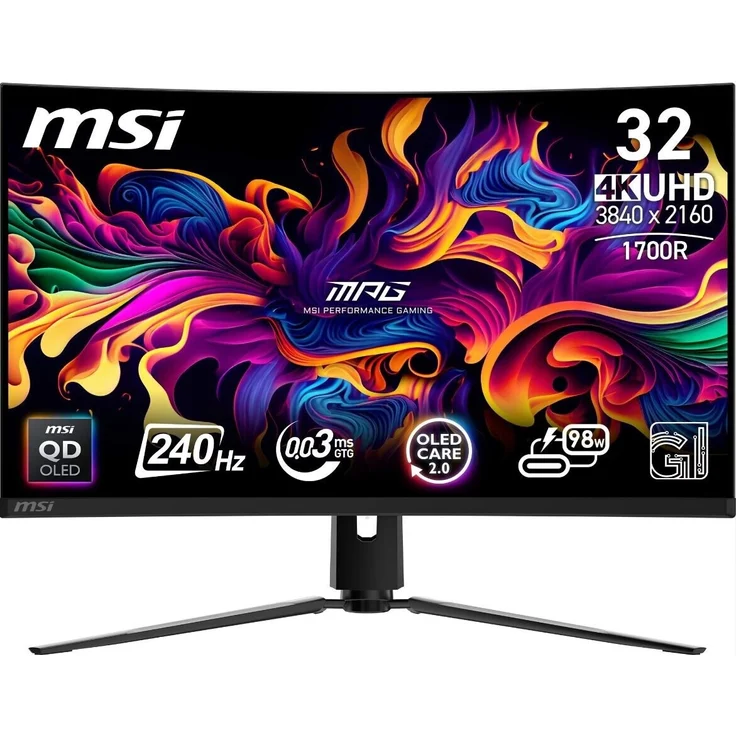 MSI MPG 321CURXDE QD-OLED, 32" Gaming-OLED-Monitor mit 3840 x 2160 UHD, 240 Hz, HDMI, DisplayPort, USB-C, Schwarz – Bild 1