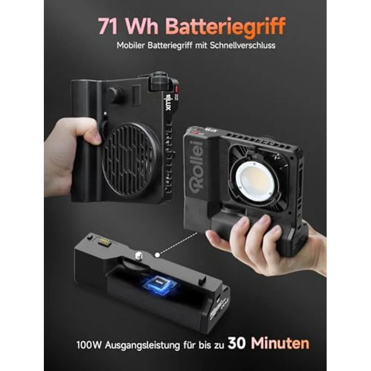 Rollei LUX 100 Bi-Color Kit, Professionelles LED-Dauerlicht mit 71 Wh Batteriegriff, Verstellbare Farbtemperatur 2700~6500K, Boost Reflektor, App-Steuerung, Geräuschlos, Ultraleicht & Kompakt – Bild 3