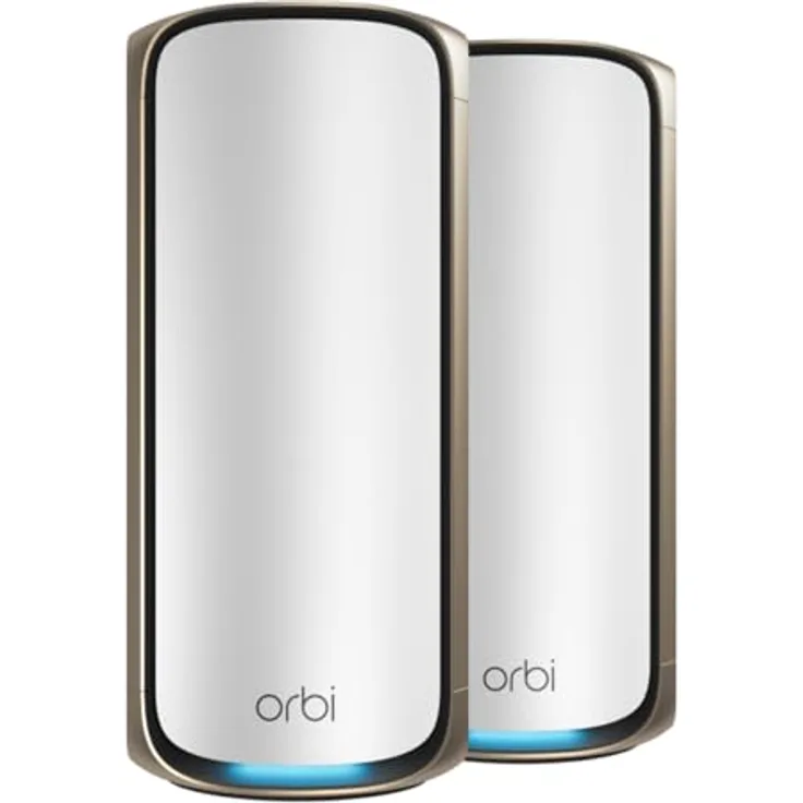 NETGEAR 7 Mesh WLAN System Netgear Orbi Quadband (RBE972S), Base + 1 Satellite Repeater, Abdeckung bis zu 440 m², 200 Geräte, 10 Gbit Internetanschluss, BE27000 802.11be (bis zu 27 Gbit/s)