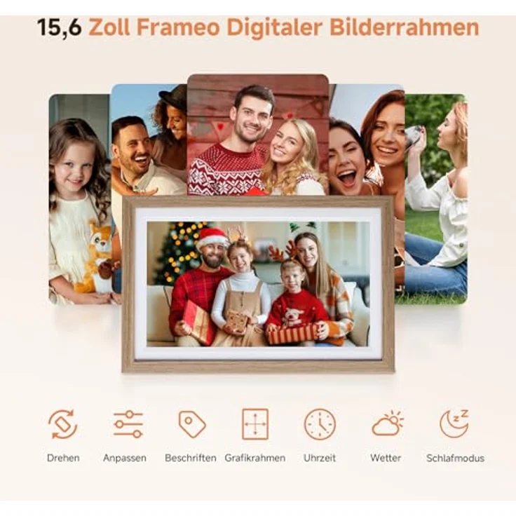 Rollei Smart Frame WiFi 152, 15,6 Zoll Digitaler Bilderrahmen mit 1920x1080 IPS Touchscreen, 32GB Speicher in Holzoptik Eiche, Frameo App Unterstützung – Bild 2