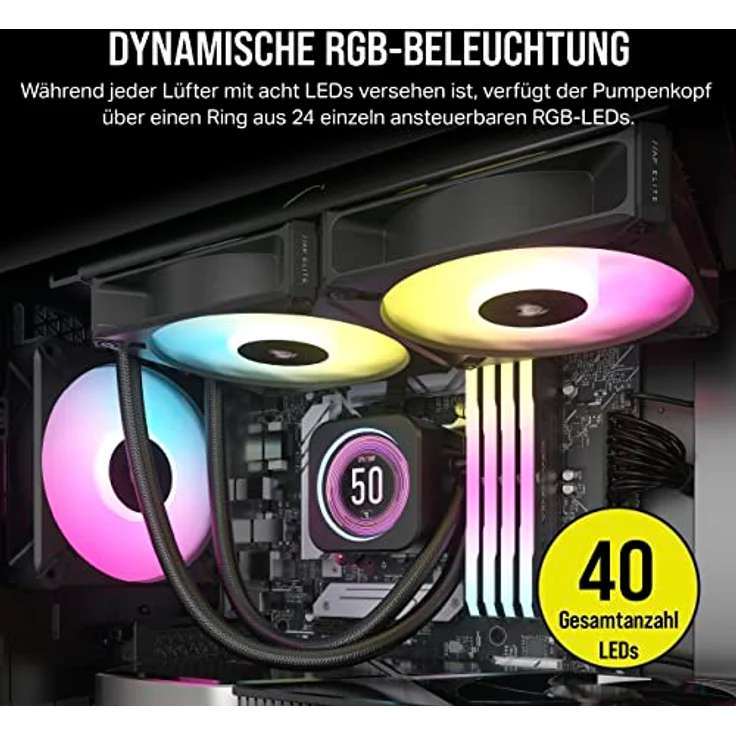 Corsair iCUE H100i Elite LCD XT, CPU Wasserkühler mit integriertem LCD-Display zur individuellen Anzeige, Schwarz – Bild 5