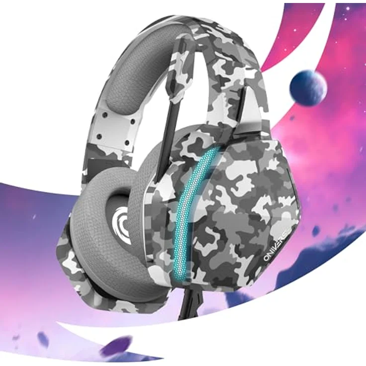 Oniverse Gaming Headset Nebula Grau, kompatibel mit PS5, PS4, Switch, Xbox, PC – 50 mm Lautsprecher, verstellbares Mikrofon, LED, atmungsaktive Ohrpolster, kabelgebunden – Bild 5