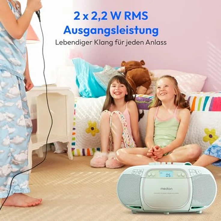 Medion LIFE E66476 CD-/MP3-/Kassettenplayer mit LCD-Display, PLL-UKW Stereo-Radio, USB-Anschluss, grün – Bild 5