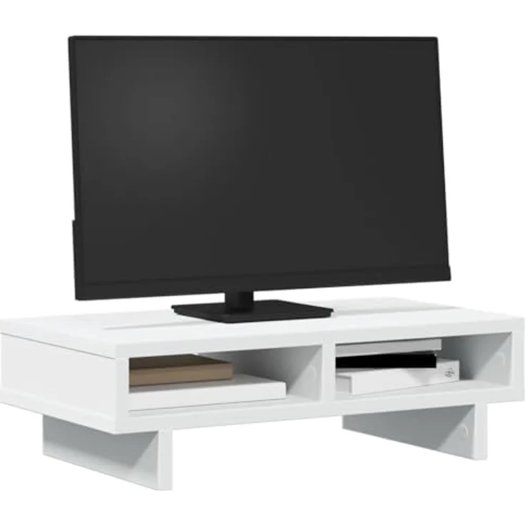 vidaXL Monitorständer, Schreibtischaufsatz mit Stauraum, Unterbau Bildschirm Laptop Ständer, Tisch Erhöhung für PC Monitor Drucker, Weiß Holzwerkstoff – Bild 4