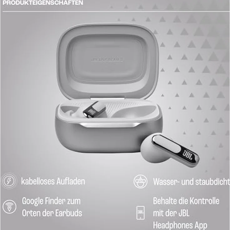 JBL Live Beam 3 Wireless Earbud-Kopfhörer, 48H Akkulaufzeit, Adaptive Noise Cancelling, Silber – Bild 2