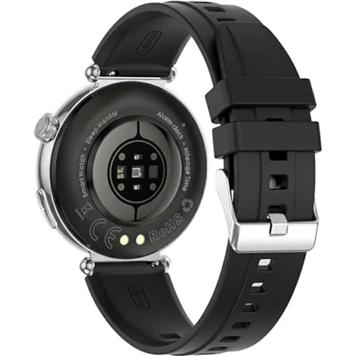 Knauermann PRO 4 MINI (2026) Gesundheitsuhr, EKG, Blutdruck, Puls, Blutsauerstoff, Schlafanalyse, Telefonie, IP67, Rund Silber, Silikon Schwarz, 1,56" AMOLED-Display – Bild 4