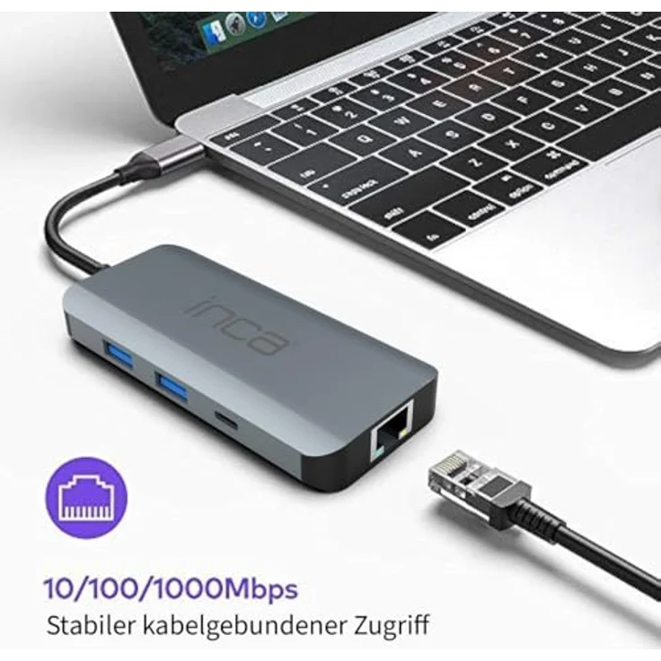 İnca ITPC-10TX 9 in 1 USB C Hub, Aluminium Docking Station mit 2 x USB 3.0, SD/TF Kartenleser, LAN 1000 Mbit/s, HDMI 4K@60Hz, 3.5mm Audio und PD100W für MacBook, Dell, Chromebook – Bild 3