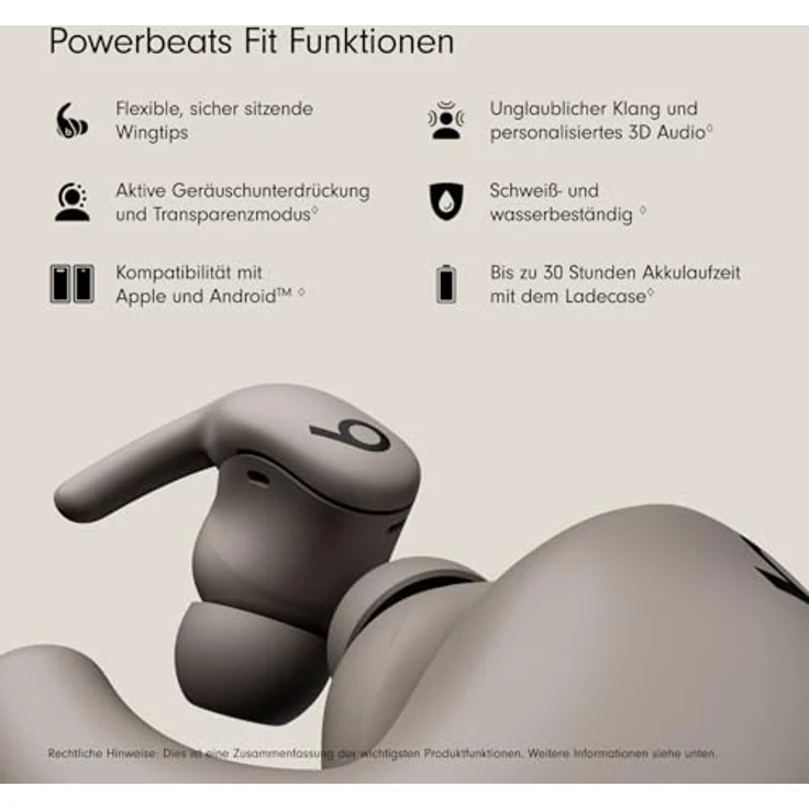 Beats Powerbeats Fit, kabellose In-Ear-Kopfhörer mit ANC, bis zu 30h Akkulaufzeit, spritzwasserfest, Grau – Bild 2