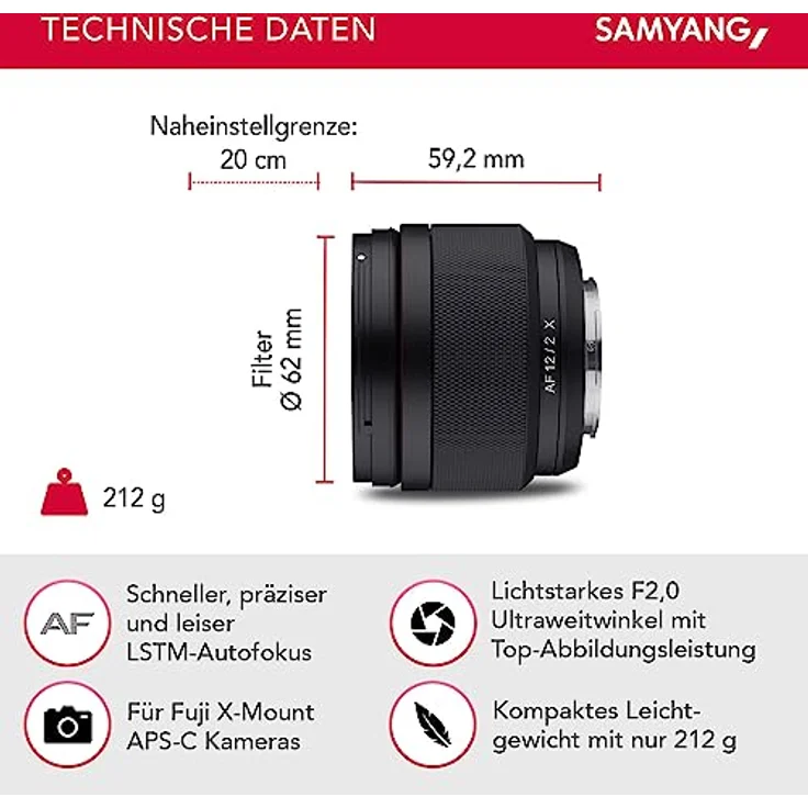 Samyang AF 12mm F2.0, Ultra Weitwinkel-Objektiv mit Autofokus für Fuji X-Mount Kameras, lichtstark, wettergeschützt – Bild 2