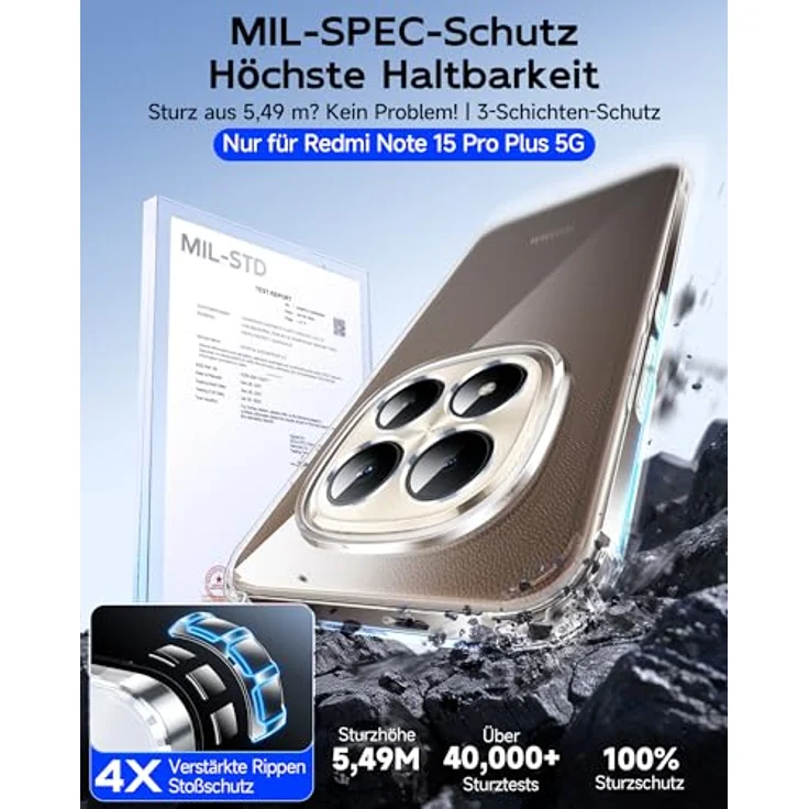 LeYi Hülle für Xiaomi Redmi Note 15 Pro+ 5G, Transparente TPU Schutzhülle mit 2 Schutzfolien, Stoßfest und Kameraschutz, Crystal Clear Case – Bild 3