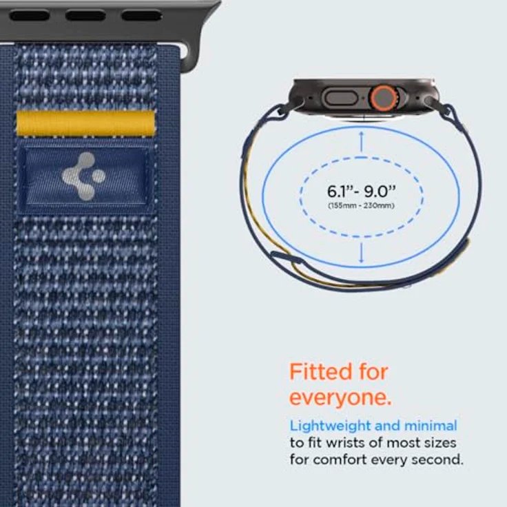 Spigen Athlex Air Armband für Apple Watch Ultra 2/1 49mm, Serie 10 46mm, 9/8/7 45mm, SE2/SE/6/5/4 44mm, 3/2/1 42mm - Bequemes Stoffarmband mit sicherem Klettverschluss, Actives Marineblau – Bild 4