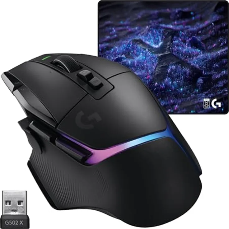 Logitech G G502 X Plus Lightspeed + G640 SE Combo, Kabellose RGB-Gaming-Maus mit HERO 25K Sensor und großem Stoff-Gaming-Mauspad (460 x 400 x 3 mm), Schwarz