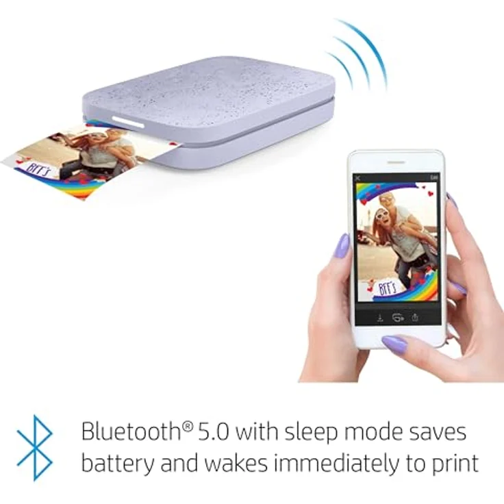 HP Sprocket 2x3" Sofortbilddrucker - Tragbarer, kabelloser Farbdrucker - Zink-Fotopapier mit Kleberückseite - Drucke von kompatiblen iOS- & Android-Geräten per Bluetooth-App - Lila – Bild 4