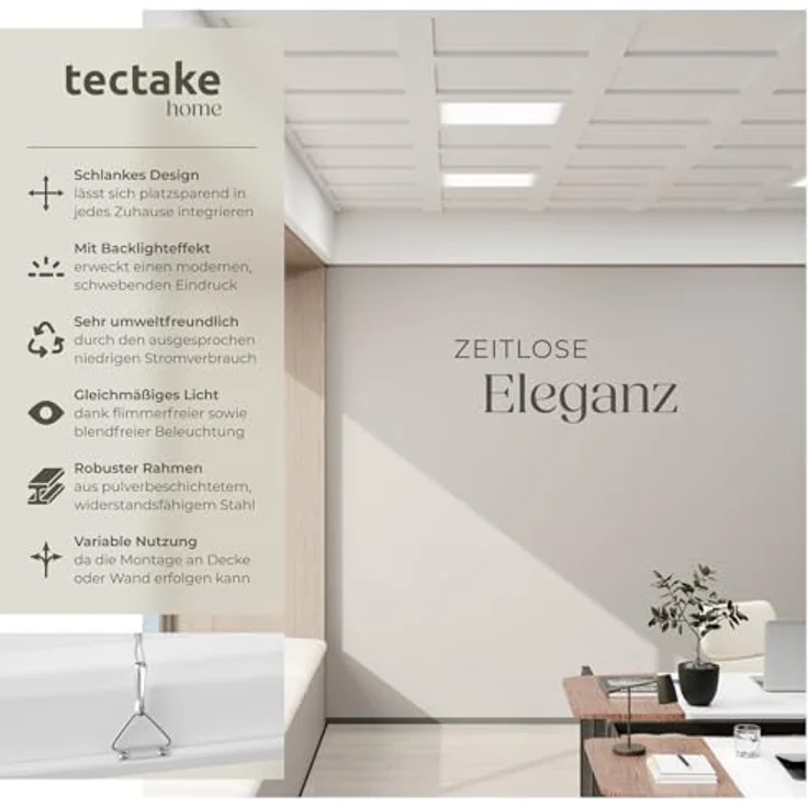 tectake® LED Paneel, LED Panel ulraflach, Decken- und Wandlampe, warmweiß, 45 x 45 cm – Bild 2