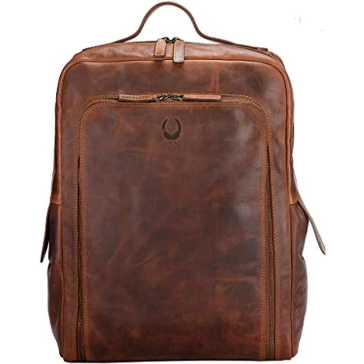 Corno d´Oro Premium Rucksack Herren Leder Groß I Handgefertigter Damen Laptoprucksack 17 Zoll Laptop I XL Kurierrucksack Vintage Backpack Braun – Bild 1