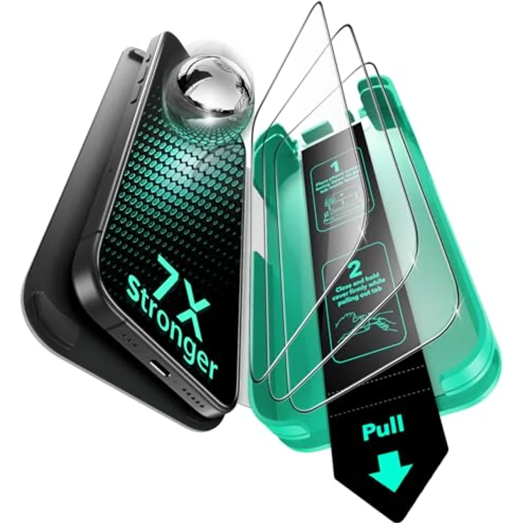 ESR Armorite Displayschutzfolie für iPhone 16 Pro Max, gehärtetes Glas 3 Stück, blasenfrei, militärischer Schutz, inkl. Befestigungswerkzeug – Bild 1