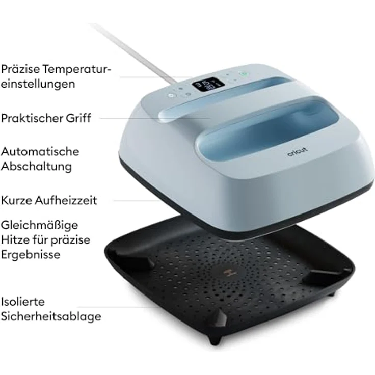 Cricut EasyPress 3, Heizplatte 22,5 cm x 22,5 cm (9 Zoll) mit Bluetooth-Verbindung und präziser Temperaturkontrolle bis 205 °C für T-Shirts, Kissen und Tragetaschen – Bild 4