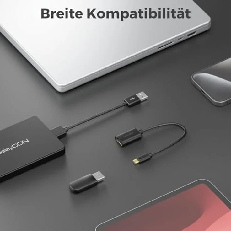 deleyCON 20cm USB 2.0 High Speed OTG Adapterkabel, 2 Stück, USB-A zu Micro-USB B, kompatibel mit Galaxy S7/S6/S5/Note 5/4/3, Schwarz – Bild 3