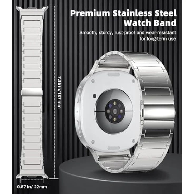 MoKo Metall Armband für Samsung Galaxy Watch 8 (40mm, 44mm) & Galaxy Watch 8 Classic (46mm), Verstellbares Edelstahl-Uhrenarmband in Silber für Damen und Herren – Bild 3