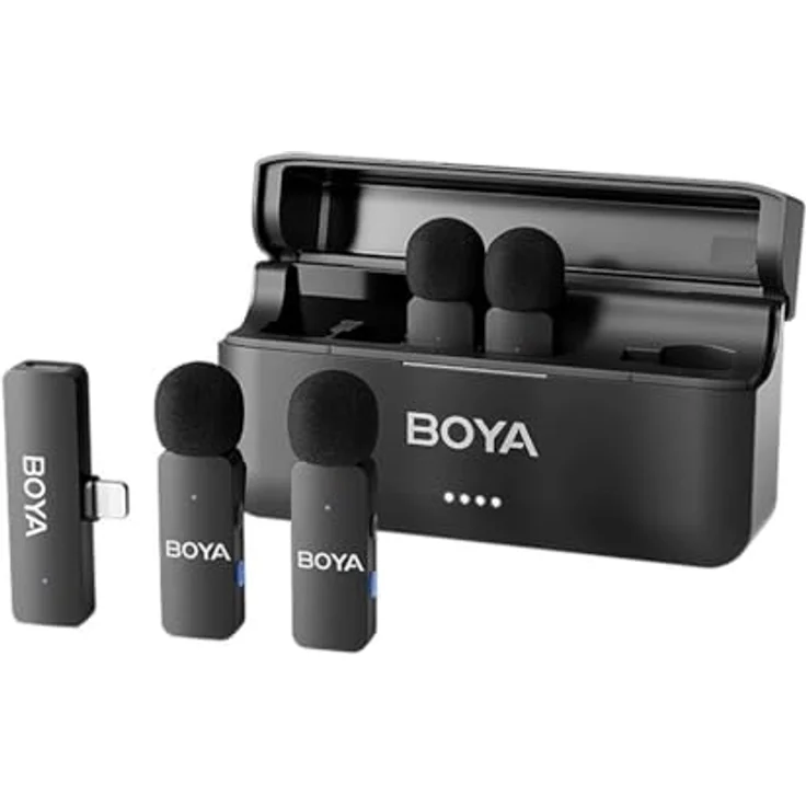 Boya BY-V4D, 4-Kanal Mini-Drahtlosmikrofon mit doppelter Geräuschunterdrückung für Smartphones und Kameras – Bild 1