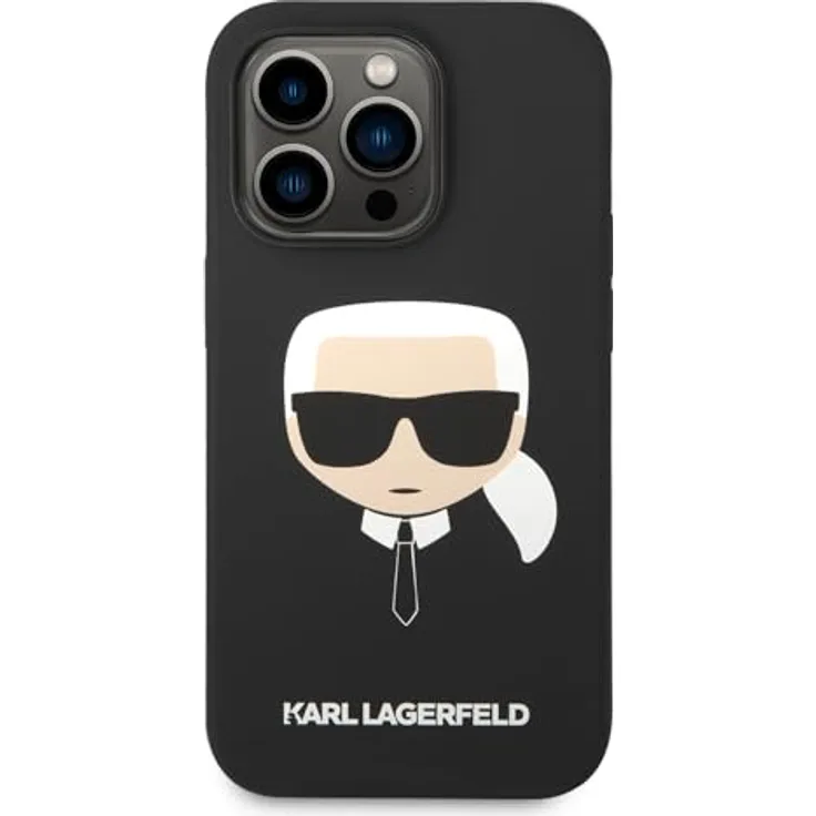 Karl Lagerfeld KLHCP14XSLKHBK Hülle für iPhone 14 Pro Max 6,7", Silikon Hardcase in Schwarz mit Karl's Head Muster