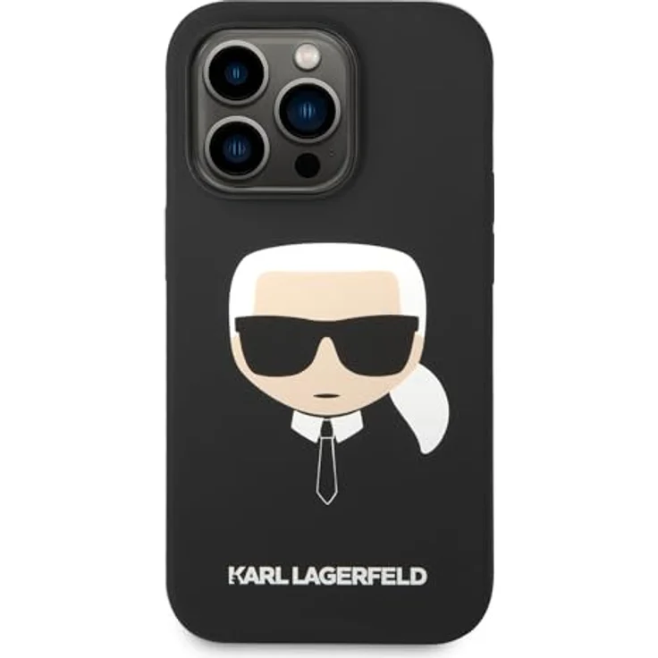 Karl Lagerfeld KLHCP14XSLKHBK Hülle für iPhone 14 Pro Max 6,7", Silikon Hardcase in Schwarz mit Karl's Head Muster – Bild 1