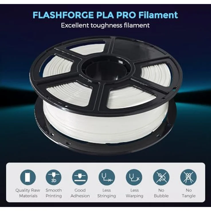 FLASHFORGE 3D-Drucker-Filament, PLA PRO Filament 1,75 mm, 1 kg Spule, Maßgenauigkeit +/- 0,02 mm, bessere Zähigkeit, blasenfrei, knäuelfrei (Weiß) – Bild 2