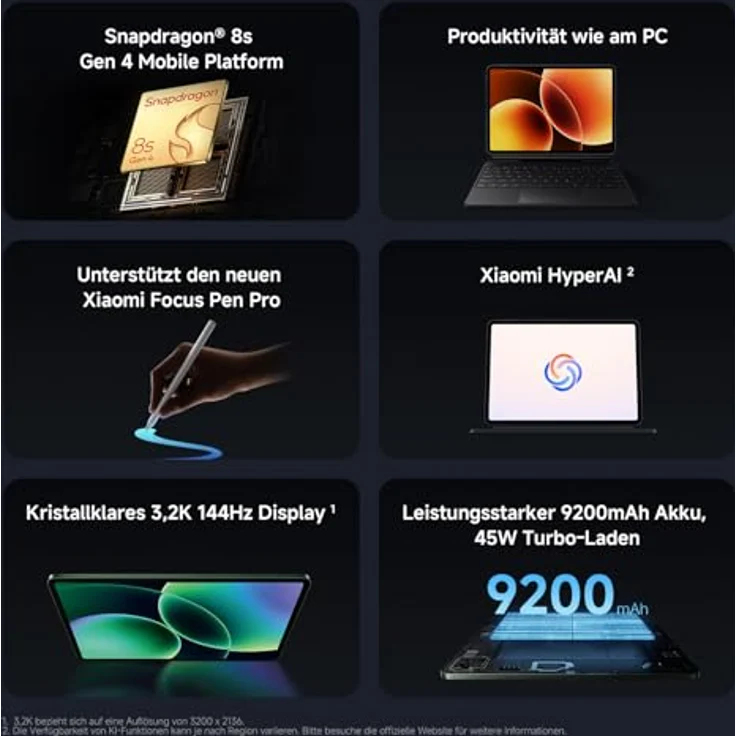 XIAOMI Pad 8 Tablet 11,2 Zoll, Snapdragon 8s Gen 4, 8GB RAM, 256GB Speicher, 3.2K 144Hz Display, 9200mAh Akku, Grau, 3 Jahre Garantie – Bild 3