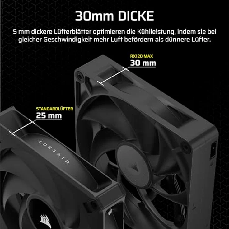 Corsair iCUE LINK RX120 MAX 120mm PWM Dicker Lüfter - Hochstatischer Druck - Liquid Crystal Polymer - Dreierpack - Schwarz – Bild 3