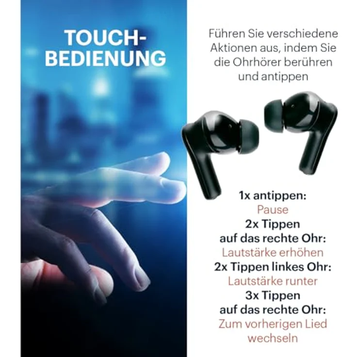 Grundig Bluetooth In Ear Ohrhörer, kabellos mit LED-Anzeige, 6,5 Std Wiedergabezeit, Ladeetui und USB-C Kabel, 300mAh, Active Noise Cancelling – Bild 5